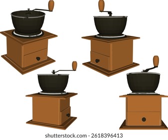 vector sketch illustration of a classic vintage traditional spice grinder machine design
