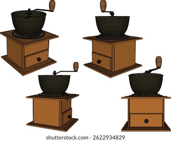 vector sketch illustration of a classic vintage traditional spice grinder machine design