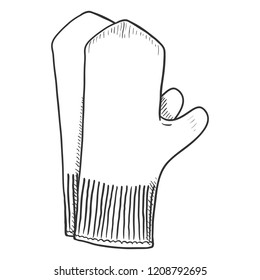 Vector Sketch Illustration - Classic Woolen Mittens