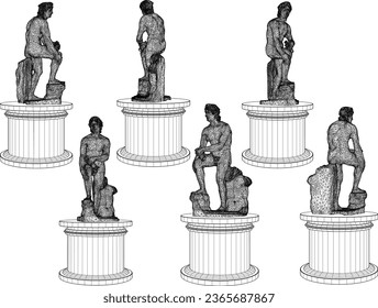 Vector sketch illustration of classical statue design of European Roman Greek heroes