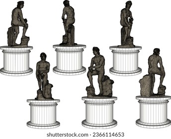 Vector sketch illustration of classical statue design of European Roman Greek heroes