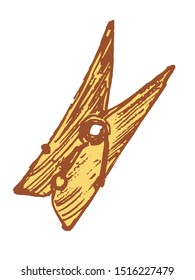 Vector sketch illustration of clothes pegs. Motives of laundry, clothes