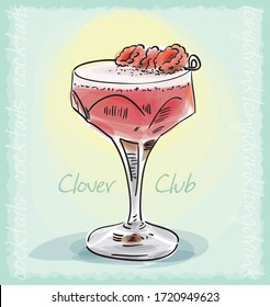vector sketch illustration of Clover Club cocktail