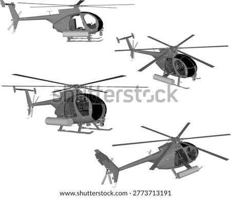 Vector sketch illustration of a combat helicopter transport vehicle design with propellers for air flight and missile attack