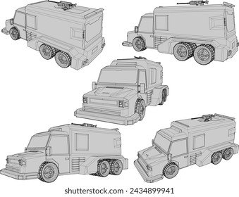 Vector sketch illustration of a combat war tank car design with full weapons