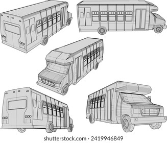 Vector sketch illustration of commercial passenger caravan car public transport design