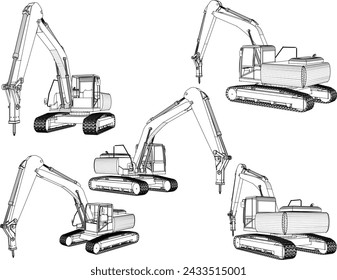 Vector sketch illustration of concrete crusher heavy equipment vehicle design