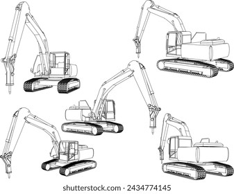 Vector sketch illustration of concrete crusher heavy equipment vehicle design