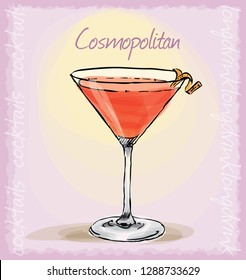 vector sketch illustration of cosmopolitan cocktail