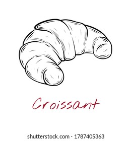 Vector sketch illustration of croissant drawing isolated on white. Engraved style. natural business. Vintage, retro object for menu, label, recipe, product packaging