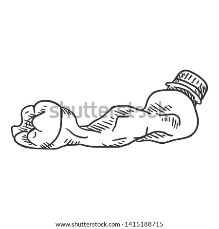Vector Sketch Illustration - Crumpled Empty Plastic Bottled. Garbage Recycling.