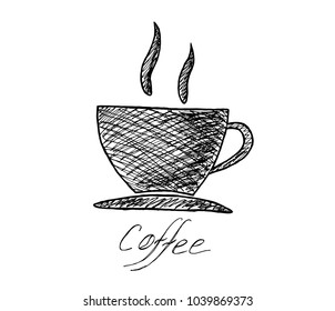 vector sketch illustration - cup of coffee on white background.