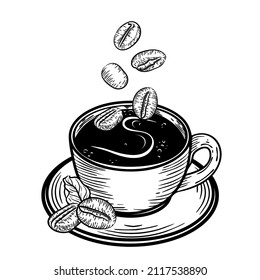 Vector sketch illustration - cup of coffee. Line art design.