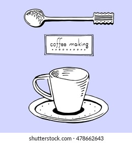 Vector sketch illustration of cup of coffee. Hand drawn
