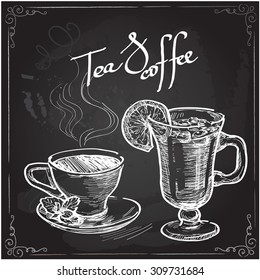 vector sketch illustration - cup of tea