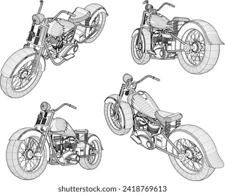 Vector sketch illustration of custom modified motorbike design for touring and competition