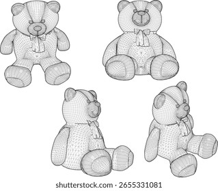 Ilustração de esboço vetorial de design de decoração de ursinho de pelúcia bonito para meninas