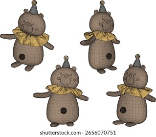 Ilustração de esboço vetorial de design de decoração de ursinho de pelúcia bonito para meninas 