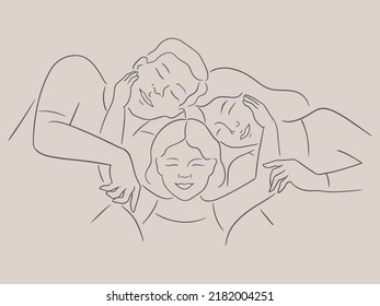 Vector sketch illustration of dad mom and daughter. Parents and child, happy family concept