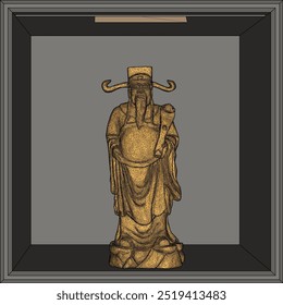 Vektorskizze Illustration der dekorativen Gestaltung einer Statue eines lächelnden Gottes voller Weisheit stehend bringt Glück