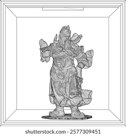 Vector sketch illustration of decorative design of holy war god statue standing giving orders to troops