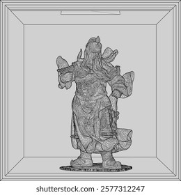 Vector sketch illustration of decorative design of holy war god statue standing giving orders to troops