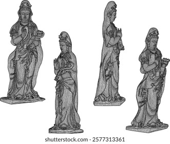 Vector sketch illustration of decorative design of goddess statue bringing grace