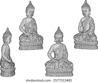 Vector sketch illustration of decorative design of buddha statue meditating on lotus flower
