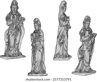 Vector sketch illustration of decorative design of goddess statue bringing grace