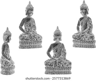 Vector sketch illustration of decorative design of buddha statue meditating on lotus flower