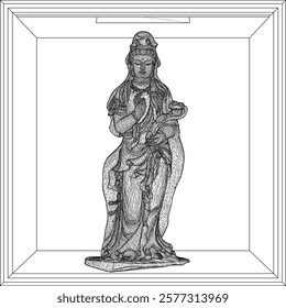 Vector sketch illustration of decorative design of goddess statue bringing grace