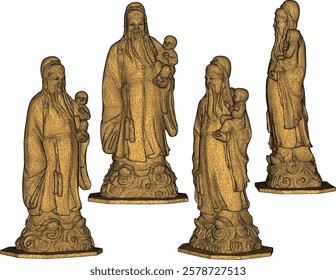 Vector sketch illustration of decorative design of statue of god of happiness smiling full of wisdom standing carrying baby