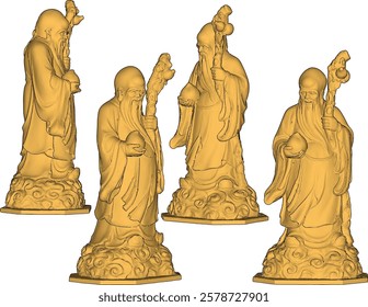 Vector sketch illustration of decorative design of holy hermit god statue standing giving blessing on cloud