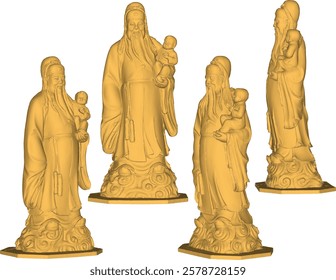 Vector sketch illustration of decorative design of statue of god of happiness smiling full of wisdom standing carrying baby