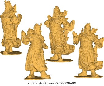 Vector sketch illustration of decorative design of holy war god statue standing giving orders to troops