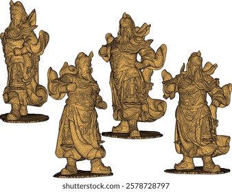 Vector sketch illustration of decorative design of holy war god statue standing giving orders to troops