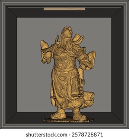 Vector sketch illustration of decorative design of holy war god statue standing giving orders to troops