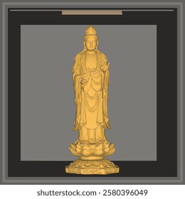 Vector sketch illustration of decorative design of holy goddess statue standing giving blessing on lotus flower 