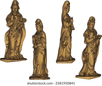 Vector sketch illustration of decorative design of goddess statue bringing grace