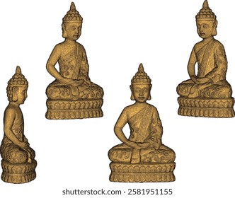 Vector sketch illustration of decorative design of buddha statue meditating on lotus flower