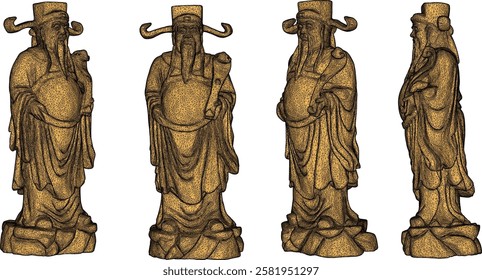 Vector sketch illustration of decorative design of a statue of a smiling god full of wisdom standing bringing happiness