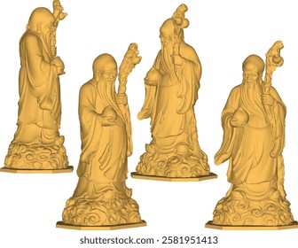 Vector sketch illustration of decorative design of holy hermit god statue standing giving blessing on cloud