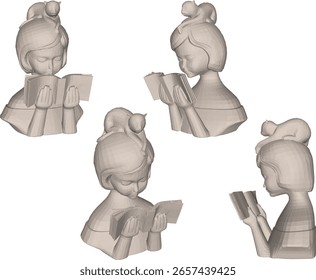 Vektorskizze eines dekorativen Designs einer Halbkörperstatue eines kleinen Kindes, das ein Buch liest