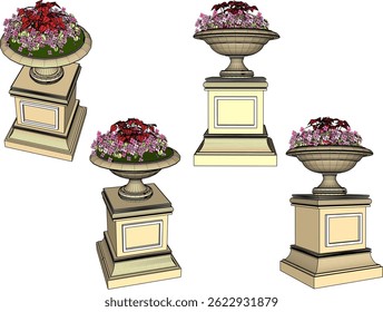vector sketch illustration of decorative garden plant pot design with flower plants
