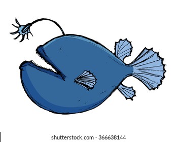 vector, sketch illustration of deep-sea fish
