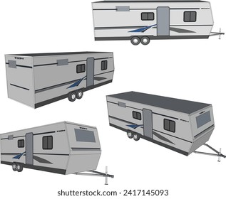 Vector sketch illustration of the design of an adventure car caravan