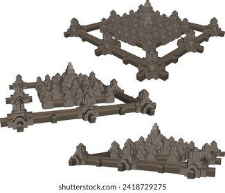 Vector sketch illustration of the design of an ancient temple site from the prehistoric kingdom