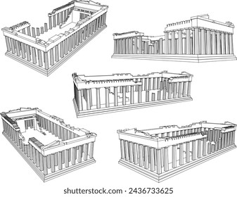 Vector sketch illustration design of ancient classical old building ruins greek roman temple