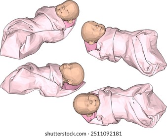 Vetor esboço ilustração design animação desenho animado bonito recém-nascido bebê criança no cobertor