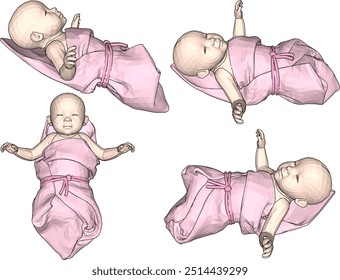 Vector sketch illustration design animation cartoon cute cute newborn baby child in blanket